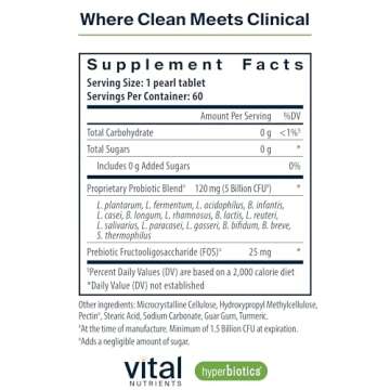 Hyperbiotics Vital Nutrients Pro-15 Pre + Probiotic | 15 Strains| Supports Occasional Constipation, Diarrhea, Gas & Bloating | Immune, Digestive & Gut Health | Shelf-Stable | Vegan | 60 Pearl Tablets