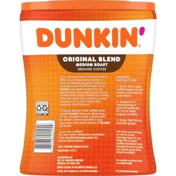 Dunkin' Original Blend Medium Roast Ground Coffee, 30 Ounce