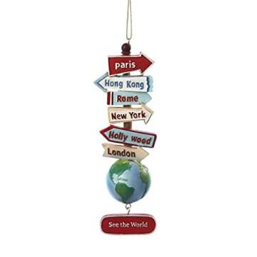 Kurt Adler Resin Stacked World Signs With Globe Ornament