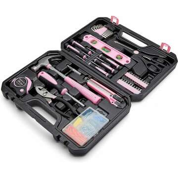 Amazon Basics Comprehensive 142-Piece Household Tool Kit in Pink