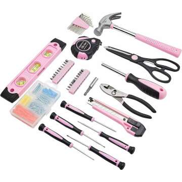 Amazon Basics 142-Piece Tool Kit in Pink - Organized and Ready