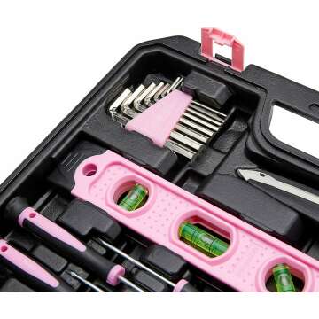 Amazon Basics 142-Piece Tool Kit in Pink - Organized and Ready