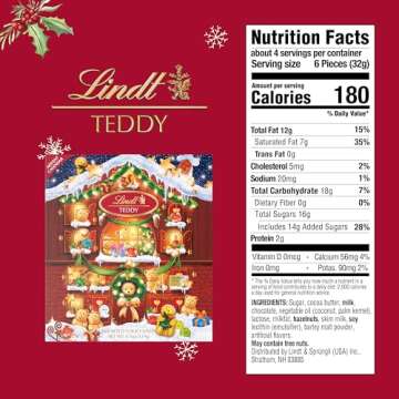 Lindt Holiday Teddy Bear Chocolate Candy Advent Calendar, 4.5 oz.