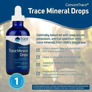 Trace Minerals ConcenTrace Drops | Full Spectrum Minerals | Ionic Liquid Magnesium, Chloride, Potassium | Low Sodium | Energy, Electrolytes, Hydration | 96 Day Supply, 8 fl oz (Pack of 1)