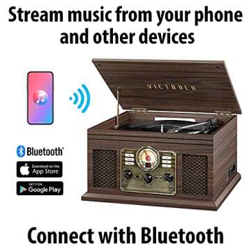 Victrola Nostalgic 6-in-1 Bluetooth Record Player & Multimedia Center with Built-in Speakers - 3-Speed Turntable, CD & Cassette Player, AM/FM Radio | Wireless Music Streaming | Espresso