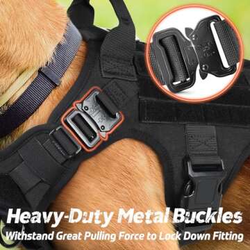 rabbitgoo Tactical Dog Harness for Large Dogs, Heavy Duty Dog Harness with Handle, No-Pull Service Dog Vest Large Breed, Adjustable Military Dog Vest Harness for Training Hunting Walking, Black, L