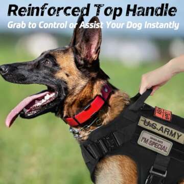 rabbitgoo Tactical Dog Harness for Large Dogs, Heavy Duty Dog Harness with Handle, No-Pull Service Dog Vest Large Breed, Adjustable Military Dog Vest Harness for Training Hunting Walking, Black, L