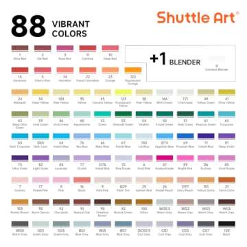 Shuttle Art 88 Colors Dual Tip Alcohol Based Art Markers, 88 Colors plus 1 Blender Permanent Marker Pens Highlighters with Case Perfect for Illustration Adult Coloring Sketching and Card Making…