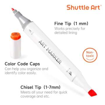 Shuttle Art 88 Colors Dual Tip Alcohol Based Art Markers, 88 Colors plus 1 Blender Permanent Marker Pens Highlighters with Case Perfect for Illustration Adult Coloring Sketching and Card Making…