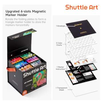 Shuttle Art 88 Colors Dual Tip Alcohol Based Art Markers, 88 Colors plus 1 Blender Permanent Marker Pens Highlighters with Case Perfect for Illustration Adult Coloring Sketching and Card Making…