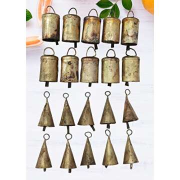 Mango Gifts Rustic Iron Tin Metal Vintage Cow Bells Jingle for Wind Chimes and Crafts 2" H Antique Brass Covering Bells, Craft Bells, Christmas Bell Ornaments (Set of 20 Pieces)