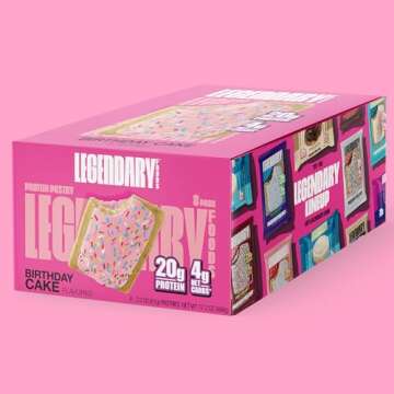 Legendary Foods 20 gr Protein Pastry, Low Carb Tasty Protein Bar Alternative, Keto Friendly, No Sugar Added, High Protein Breakfast Snacks, Gluten Free Keto Food - Birthday Cake (8-Pack)