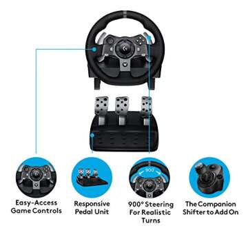 logitech G920 Dual-motor Feedback Driving Force USB Racing Wheel with Responsive Pedals for Xbox One (Renewed)