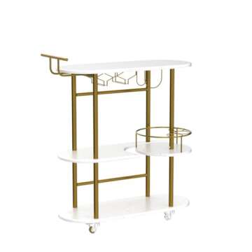 PAUKIN Gold Bar Carts with 4-Tier Storage Shelves, Mobile Bar Serving Cart with Wine Rack and Glass Holder, for The Home, Kitchen, Living Room, Dining Room