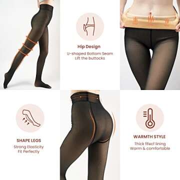 X-CHENG Fleece Lined Tights Sheer Women - Fake Translucent Warm Pantyhose Leggings Sheer Thick Tights for Winter