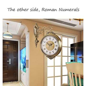 Retro Station Clock European Style Double-Sided 360°Rotating Wall Clock Creative Quartz Movement Silent Wall-Mounted Clock Living Room Bedroom Study Pastoral Outdoor Garden Wall Decoration