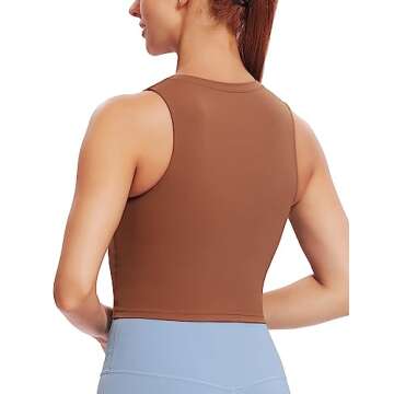 Natural Feelings Nudi Sports Bras for Women Removable Padded Yoga Tank Tops Sleeveless Fitness Workout Crop Tops Coffee Brown