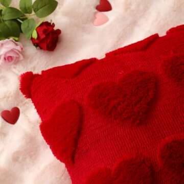 LOMCHEN Valentines Day Throw Pillow Covers 18x18 inch Set of 2 for Valentines Day Decorations Valentines Red Soft Plush Faux Fur Wool Love Heart Pillow Covers for Sofa Living Room Couch Bed