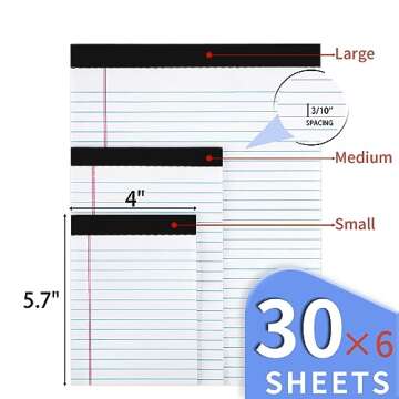 WINKIO 6 Pack Legal Pads Refills Note Pads, Writing Pads 4 x 6 Inches, Memo Pads Lined Writing Note Pads Letter Size Legal Pad Wide Ruled Pads Legal Rule for School Office Supplies（30 Sheet per Pads）