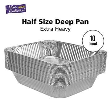 Aluminum Pans Half Size, 9X13, Extra Heavy Duty Disposable Foil Pans For Baking (10 Pack) Roasting & Chafing, Deep Tin Foil Bakeware, Steam Table Tray, Cookware, Food Prepping, Cake & Oven Pan