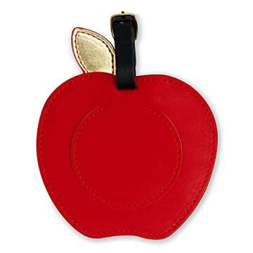 Kate Spade New York Round Red Vegan Leather Luggage Tag for Women, Durable Suitcase ID Tag, Apple