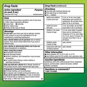 Amazon Basic Care Children’s 24 Hour Allergy Relief, Cetirizine Hydrochloride Oral Solution 1 mg/mL, Grape Flavor, Dye Free, 8 fl oz (Pack of 1)