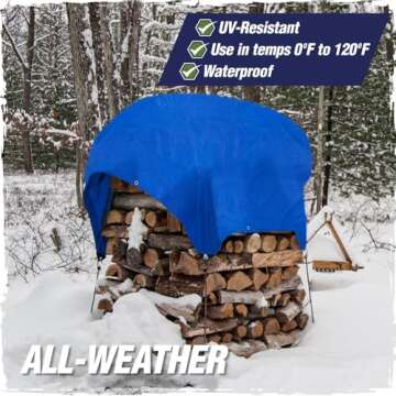 Rugged Rhino All Weather 100% Waterproof Heavy Duty Tarp, 5 Mil UV Temperature Resistant Tarps, High Durability Multipurpose Cover, for Home Outdoor Patio Winter Leaf Camping, 6x8 1 Pack Blue