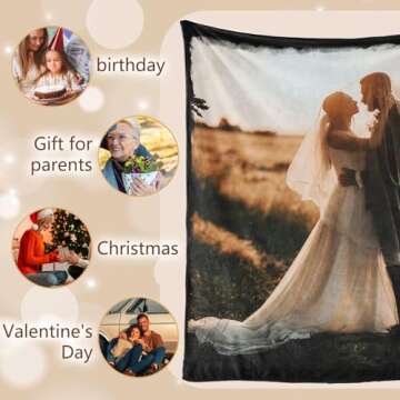 LJUNbin Custom Blanket with Picture Text, Personalized Photo Throw Blankets, Personalized Gifts for Boyfriend Girlfriend Couple Wife Husband, Christmas Valentines Day Birthday Customized Gift