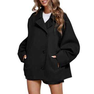 Tankaneo Womens Pea Coats Classic Notch Lapel Single Breasted Oversized Fall Winter Jackets Outerwear