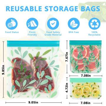 10 Pack Dishwasher Safe Reusable Bags Silicone, Leak proof Reusable Freezer Bags for Food Storage Home Organization Traval & Make-up BPA FREE for Food Storage Home BPA FREE for Salad Fruit