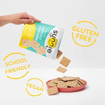 Sunnie Gluten Free Crackers - Healthy Grain Free Sea Salt Crackers - Snacks for Kids & Adults - Made with Avocado Oil, Only 5 Ingredients - Vegan Snack, Low Calorie - Individually Wrapped Snacks (9 oz - Pack of 3)