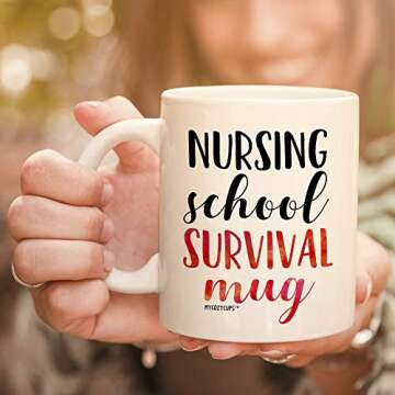 Nursing School Survival Mug - 11oz Cup for Registered RN Nurse Practitioner, Graduation, Hospital Assistant