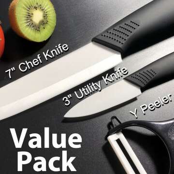 Ceramic Knife and Peeler Set for Kitchen Use