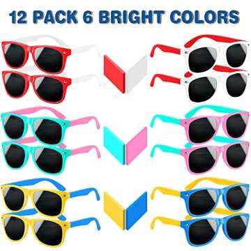 GINMIC Valentines Kids Sunglasses Party Favors, 12Pack Neon for Kids, Boys and Girls, Great Gift Birthday Supplies, Beach, Pool Favors, Fun Gift, Toys, Goody Bag Favors - 80’s Accessories