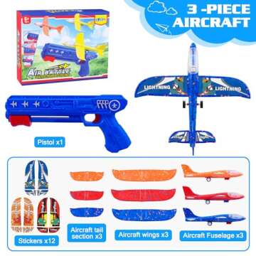 LJZJ 3 Pack Airplane Launcher Toys, 2 Flight Modes LED Foam Glider Catapult Plane, Outdoor Flying Toy for Kids, Birthday Gifts for Boy Girl 6+ Year Old, B-Day Party Supplies