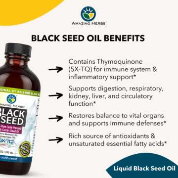 Amazing Herbs Premium Black Seed Oil - Gluten Free, Non GMO, Cold Pressed Nigella Sativa Aids in Digestive Health, Immune Support, Brain Function - 8 Fl Oz (Pack of 2)