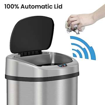 iTouchless 13 Gallon Sensor Kitchen Trash Can with Lid and Odor Filter, Stainless Steel Oval Automatic Trashcan for Home Office Bedroom Living Room Garage Large Capacity Slim Space-Saving Trash Bin