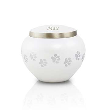 OneWorld Memorials Odyssey Paw Print Brass Odyssey Pet Urn - Extra Small White Pet Urn - Custom Engraving Included