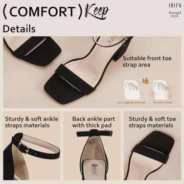 IDIFU Black Heels High Chunky Block Heels Square Open Toe Ankle Strap Heeled Sandals Wedding Bridal Prom Dressy Comfortable Sexy Trendy Bride Bridesmaid Dress Shoes Thick Heels(Black Nubuck, 8)