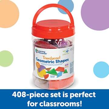 Learning Resources Translucent Geometric Shapes - 408 Pieces, Grades Pre-K+ | Ages 4+ Preschool Learning Materials, Manipulative Shapes, Early Geometry Skills, Classroom Accessories, Teacher Aids