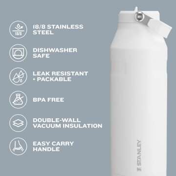 Stanley IceFlow Flip Straw 2.0 Water Bottle 24 OZ | Built-In Straw with Larger Opening | Lightweight & Leak-Resistant | Insulated Stainless Steel | BPA-Free | Ash