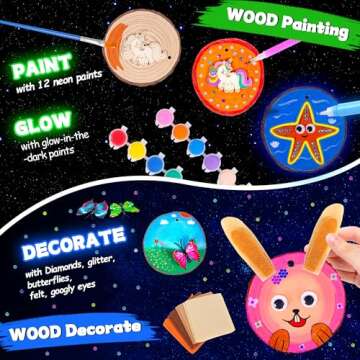 Arts and Crafts for Kids Ages 4-8 8-12, Glow in The Dark Wooden Painting Kit, Arts & Crafts Supplies Gift for Kids Boys Girl Ages 6-12 Years Old, Creative Arts Toy for Birthday Halloween Christmas