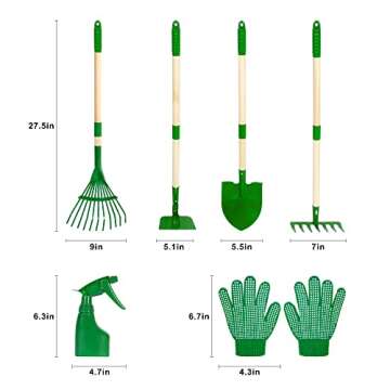 Duckura Kids Gardening Tools Set - 7pcs Garden Tool for Kids with Shovel, Rake, Hoe, Leaf Rake, Outdoor Summer Yard Lawn Digging Toys, Valentine Day Birthday Gifts for Boys Girls Age 2 3+ Years Old