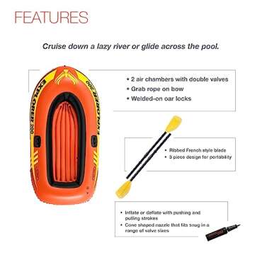 Intex Explorer 200 Inflatable 2 Person River Boat Raft Set with 2 Oars & Pump