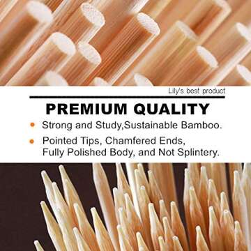 HOPELF 8" Natural Bamboo Skewers for BBQ，Appetiser，Fruit，Cocktail，Kabob，Chocolate Fountain，Grilling，Barbecue，Kitchen，Crafting and Party. Φ=4mm, More Size Choices 6"/10"/12"/14"/16"/30"(100 PCS)