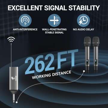 TONOR Wireless Microphones, UHF Rechargeable Cordless Karaoke Mics, 2x20 Channel Dynamic Microfonos Inalambricos Professional for Singing Church Wedding with Adjustable Volume, Quick Mute, 262ft TW520