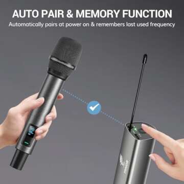 TONOR Wireless Microphones, UHF Rechargeable Cordless Karaoke Mics, 2x20 Channel Dynamic Microfonos Inalambricos Professional for Singing Church Wedding with Adjustable Volume, Quick Mute, 262ft TW520