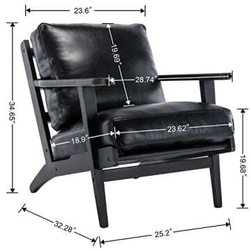 Dolonm Modern Faux Leather Accent Chair Mid Century Lounge Danish Armchair Reading Chairs Upholstered Recliner Arm Chair with Wood Frame and Cushions for Living Room Bedroom Hosting Room (Black)