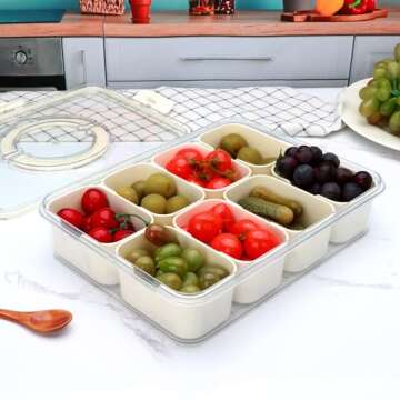 Nuxaoisgel Reusable Divided Serving Tray with Lid,Snack Tray with Lid and Handle for Portable Snack Platters, Fruit Platters,Clear Snack Containers Ideal for Travel,Picnic,Party,2 Pcs