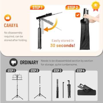 CAHAYA 2 in 1 Dual Use Extra Stable Reinforced Folding Sheet Music Stand & Desktop Book Stand Lightweight Portable Adjustable with Carrying Bag, Metal Music Stand with Music Sheet Clip Holder CY0204